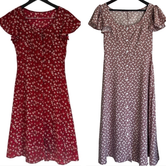 SHEIN Dresses & Skirts - 2 Summer Dresses Women’s Red & Pink Floral Button Up Short Sleeve- Size Small